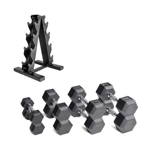 CAP Barbell 100 LB Coated Hex Dumbbell Weight Set with Vertical Rack