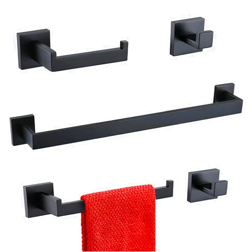 TURS Black Bathroom Hardware Set 5-Pieces SUS304 Stainless Steel Towel Bar Set for Bathroom Wall Mounted,23.6 Inch