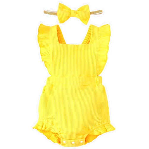 Fullfamous Baby Girl Ruffled Jumpsuit and Headband Set