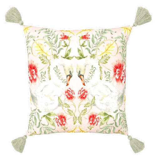 Evans Lichfield Heritage Tassel Swan Throw Pillow Cover (One Size) (Peach/Green/Red)