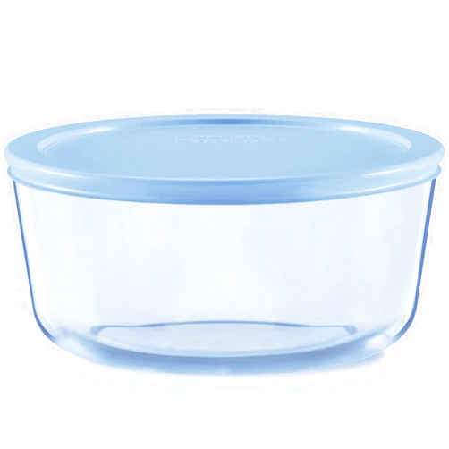 Pyrex Colors (7 Cup) Tinted Glass Large Round Food Storage Container, Snug Fit Non-Toxic Plastic BPA-Free Lids, Freezer Dishwasher Microwave Safe, Blue