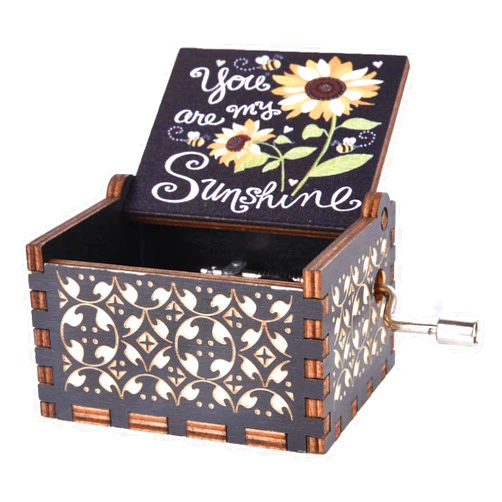 UNIQLED You are My Sunshine Wood Music Boxes, Laser Engraved Vintage Wooden Sunshine Hand Crank Musical Box Gifts for Birthday/Christmas/Valentine's Day/Mothers Day/Anniversary