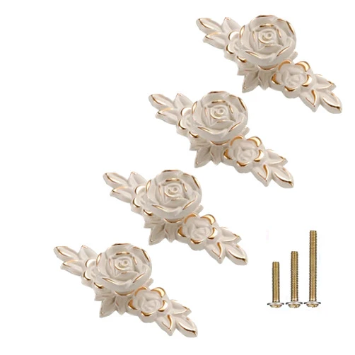 GDQLCNXB 4 Pcs Euro Rose Cabinet Knobs with Backplate, 102mm Vintage Zinc Alloy Flower Drawer Pull Handles for Dresser Vanity Nightstand Cupboard (4.0