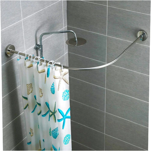 Huamingchuang Stretchable 304 Stainless L Shaped Bathroom Bathtub Corner Shower Curtain Rod Rack Drill Free Install, Bathroom, Clothing Store, Private Space Wall (28.55