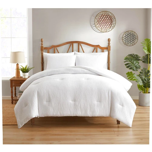 Sweet Home Collection Queen White 3 Piece Waffle Weave Comforter Set - Luxurious Bedding Ensemble with Elegant Texture and Coordinated Shams for Ultimate Bedroom Upgrade