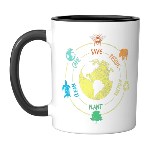 Save the World, Planet and Ocean Gifts + Outfits Save Animals Recycle Earth Day, Save the Ocean Ceramic Mug, Black/White