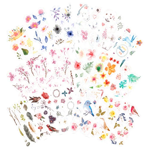 Knaid Watercolor Birds and Flowers Stickers Set - Decorative Sticker for Scrapbooking, Kid DIY Arts Crafts, Album, Bullet Journaling, Junk Journal, Planners, Calendars and Notebook