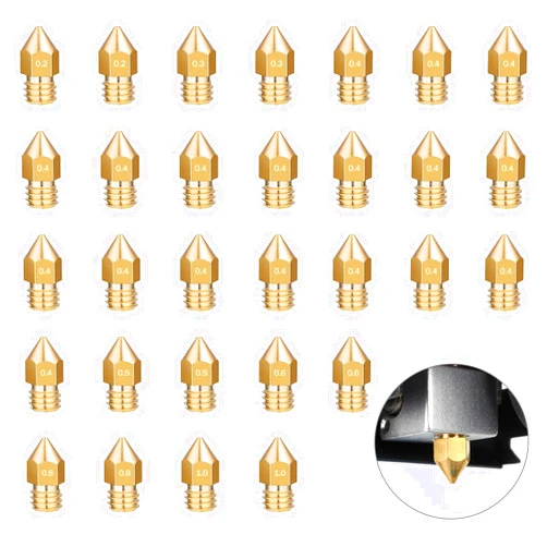 Hoeslaw 30 Pcs 3D Printer Nozzles for MK8, Brass Nozzle Compatible with Ender 3 Series CR-10 Printers, DIY Projects and Upgrades Accessories for Makers Hobbyists (0.2mm 0.3mm 0.4mm 0.5mm 0.6mm 0.8mm 1.0mm)
