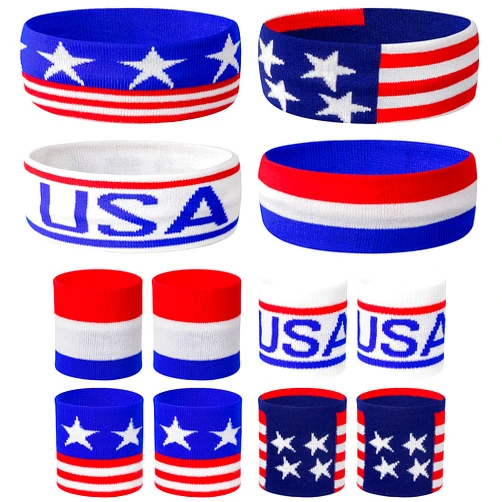 SHANGXING American Flag Sports Headband & Wristband-Striped Sweatband Set for Basketball, Football, Running, Gym & Exercise
