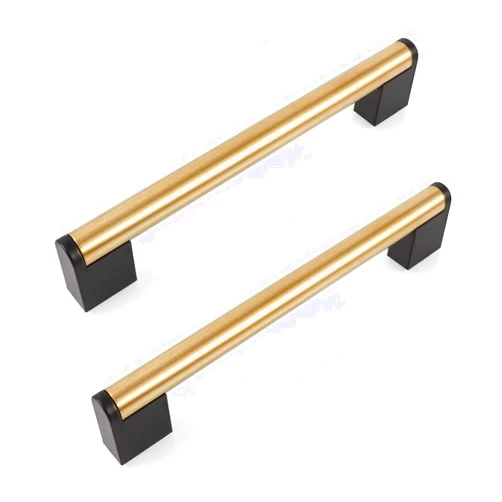 FULGENTE 10 Pack 6.3in (160mm) Gold Brushed Brass Cabinet Handles Stainless Steel Round Black Square Zinc Pull Knobs for Kitchen Drawer Closet Bar Appliance Handle CC6 1/5 inch