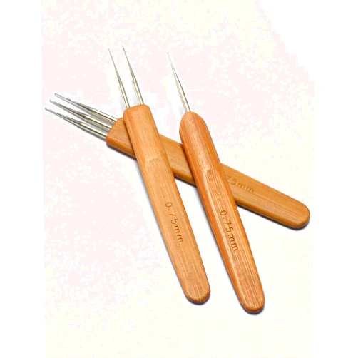 BLUPLE 3Pcs/Set(1Hook,2Hook,3Hook) Bamboo Dreadlock Crochet Hook Dreadlocks Crochet Needle with Wooden Handle Soft Touch Steel 0.75mm Crochet Hook for Braid Craft