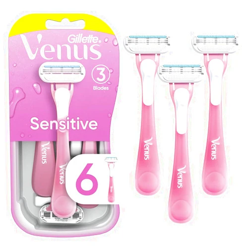 Gillette Venus Sensitive Disposable Razors for Women with Sensitive Skin, 6 Count, Delivers Close Shave with Comfort
