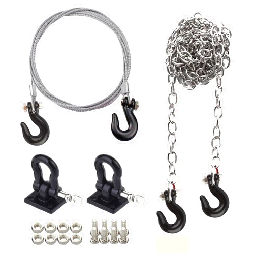 AMOGOT RC Trailer Chain Tow Hook Rope Buckle Winch Shackles for RC 1/10 Crawler TRX4 Axial SCX10 90046 Wraith 90081 Tamiya D90 TF2 CC01 Truck RC Decor Parts Black3