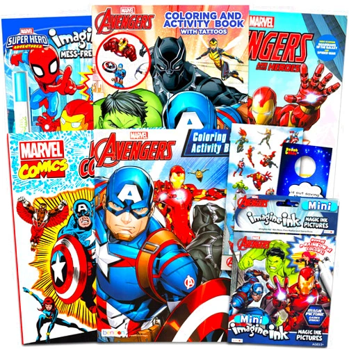 Marvel Avengers Bulk Coloring Book Set for Kids - Bundle with 6 Superhero Coloring and Activity Books with Avengers Super Hero Stickers, Crayons, Tattoos, Puzzles