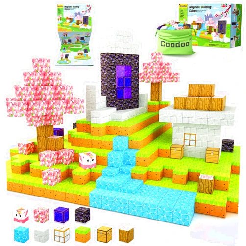 Coodoo Magnetic Blocks - Build Mine Magnet World Cherry Blossom Set, Magnetic Tiles Building STEM Toys for Boys & Girl Kids Toddler Toys for 3+ Years Old