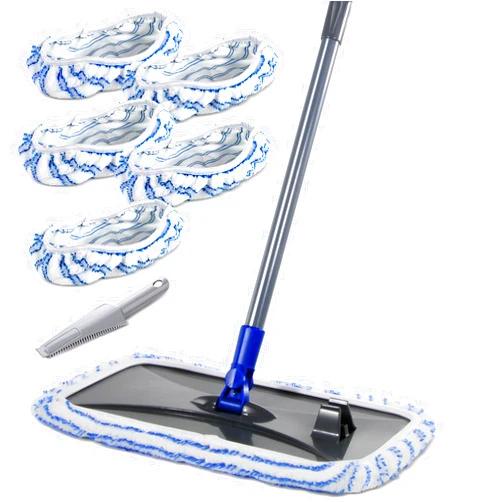 Masthome Extra Large Microfiber Mop for Floor Cleaning, 16“ Flat Mop with 5 Reusable & Washable Mop Refills for Wet & Dry Use, Dust Mop for Hardwood Laminate Tile Ceramic, 1 Cleaning Scraper Included