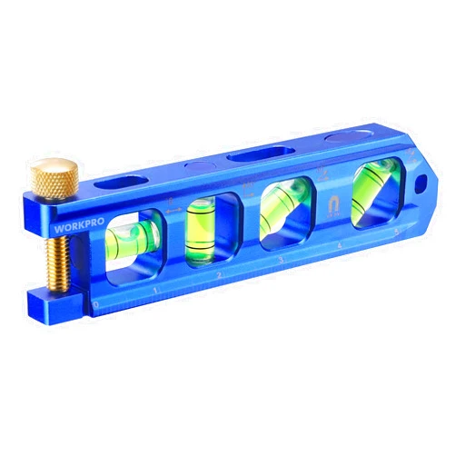 WORKPRO Conduit Bending Level, Magnetic Torpedo Level, Pipe Level, Bubble Vials for 0°/90°/30°/45° Measurements, Aluminum Alloy Construction, 6.3-inch, Cobalt Blue