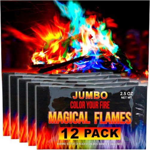 Magical Flames Fire Color Changing Packets for Campfires, Fire Pit, Outdoor Fireplaces - Camping Essentials for Kids & Adults – 12 Pack, Jumbo Flames