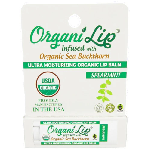 OrganiLip Organic Lip Balm, Spearmint Flavor, Ultra Hydrating Lip Moisturizer for Cracked or Dry Lips, Infused With Organic Sea Buckthorn, Oval Shaped Tube, USDA Certified Organic, 1 Pack