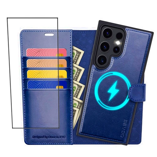 OCASE for Samsung Galaxy S24 Ultra Detachable Wallet Case with Card Holder, [2 in 1] PU Leather Flip Folio Case with RFID Blocking Magnetic Stand Shockproof Phone Cover 6.8 Inch 2024, Blue