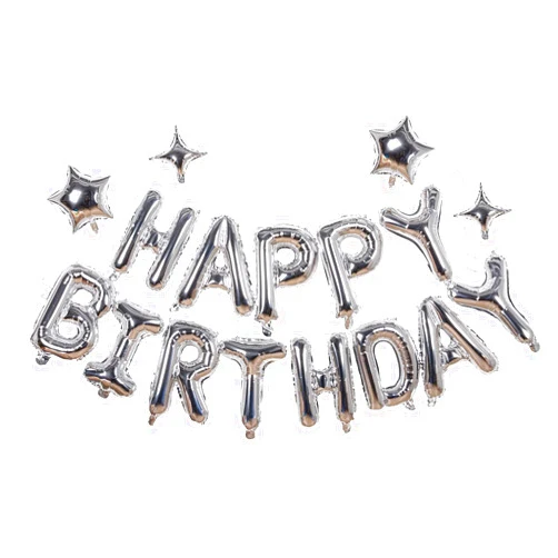 Xiangsushijie Silver Happy Birthday Banner Balloon Aluminum Foil 16 Inch Letter,10 Inch Five Pointed Star Four Pointed Star Suitable for Kids, Men, Women, Boys and Girls Party Decoration Supplies