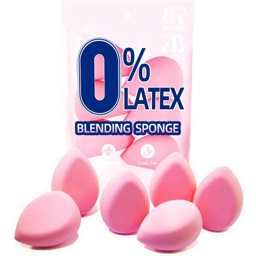 BEAKEY Flat Duo Makeup Sponge of 6, Super Soft 0 Latex Blending Sponge for Flawless Application - Liquid, Cream, Powder, Patented Design,Pink