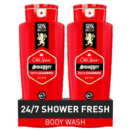 Old Spice Body Wash for Men, 24/7 Shower Fresh with Lasting Scent, Red Collection, Swagger with Cedarwood Scent, 24 fl oz (Pack of 2)
