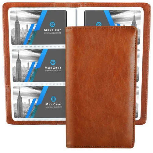 MaxGear Business Card Organizer, 240 Cards Book Portable Business Card Holder for Men & Women, Professional PU Credit Cards Binder File Storage, Coffee
