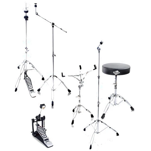 Griffin 6 Piece Drum Hardware Pack (Percussion TiltPro X Edition) – Full Stand Kit with Snare, Hi-Hat, Cymbal Boom, Kick Pedal & Throne for Gigs or Studio