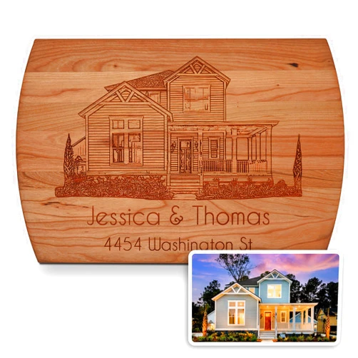 Blue Ridge Mountain Gifts for New Homeowners - Personalized Wood Cutting Board - Laser Engraved Custom Chopping Boards - Meaningful Couples or Housewarming Gift - Elegant House Image - Unique Decor