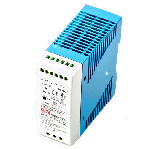 Generic Mean Well MDR-60-24 60W 24V DIN Rail Power Supply, 2.5A Single Output, Industrial Grade, with DC OK Relay Contact, UL/CUL Listed for Industrial Automation