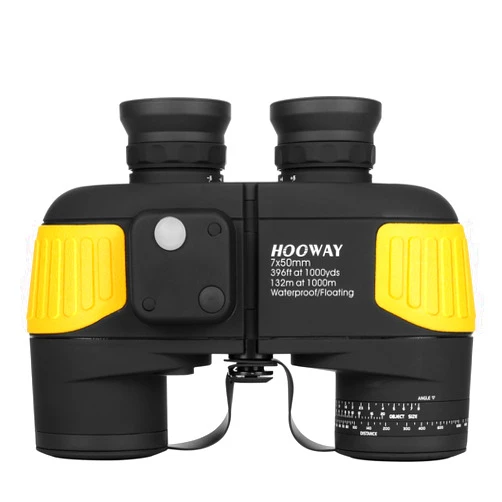 Hooway 7x50 Waterproof Fogproof Military Marine Binoculars w/Internal Rangefinder & Compass for Navigation,Boating,Fishing,and More