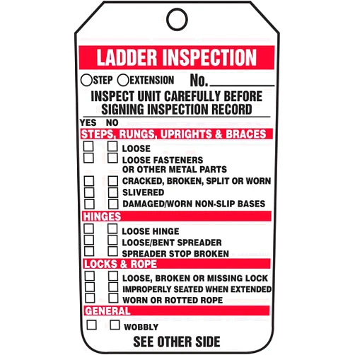 Accuform TRS340PTP Ladder Status Tag, Ladder Inspection - INSPECT Unit Carefully Before Signing Inspection Record, 5.75