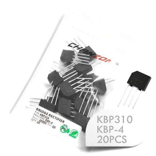 CHANZON (Pack of 20 Pieces) Chanzon KBP310 Bridge Rectifier Diode 3A 1000V KBP-4 (SIP-4) Single Phase, Full Wave 3 Amp 1000 Volt Electronic Silicon Diodes