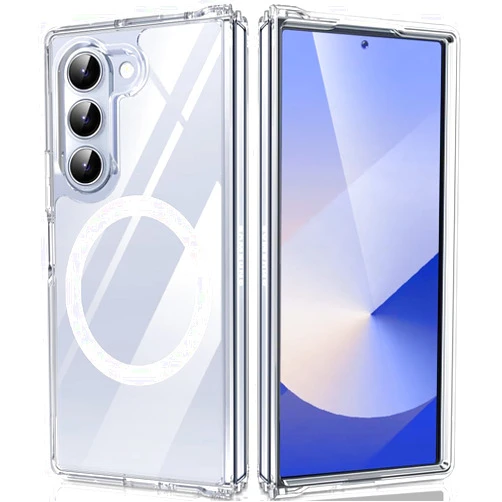 EMMPITU for Samsung Galaxy Z Fold 6 Case, [Compatible with MagSafe] Magnetic Translucent Slim Shockproof Cellphone Case for Galaxy Z Fold6, Durable Rugged Phone Case for Z Fold 6 (Clear)