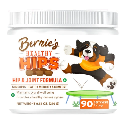 Bernie's Healthy Hips - Daily Dog Hip and Joint Supplement - 90 Soft Chews - Reduce Pain, Encourage Mobility, Slow Damage, Repair and Rebuild Hips and Joint Tissues