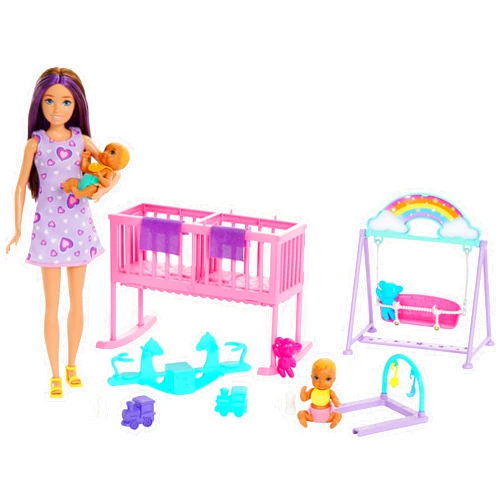 Barbie Skipper Doll & Nursery Playset with Accessories, Includes Twin Baby Dolls, Crib, Swing, See-Saw & More