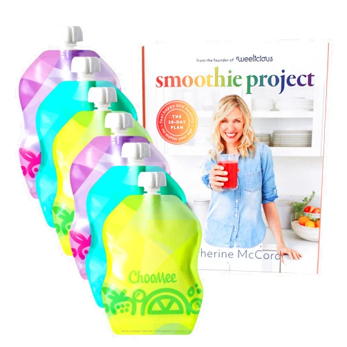 ChooMee Smoothie Project by Weelicious + SnakPack Reusable Food Pouches - New! | 6 CT, 8 oz | TropiColor Design, Ideal for Purees, Smoothie Blends and Baby Food