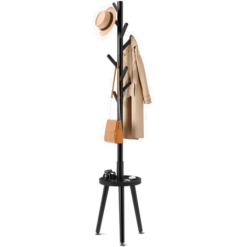 GREENSTELL Coat Rack with 8 Hooks, Wooden Coat Rack Freestanding with Shelf, Coat Tree with 4 Height Options 50.5