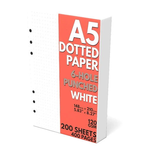 Sort Out My Life A5 Dot Grid Paper, Extra Thick, 6-Hole Punched, 200 Sheets (400 Pages), 120 GSM