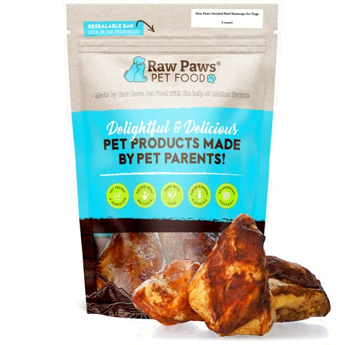 Raw Paws Smoked Beef Kneecaps for Dogs, 5-ct - Packed in USA - Free Range, Antibiotic Free - Beef Knee Cap Bones for Dogs - Smoked Beef Bones - Dog Bones for Aggressive Chewers - Small to Large Dogs