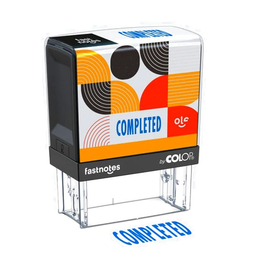 Colop Fastnotes Completed Self-Inking Rubber Stamp by COLOP - Great for Office Documents, Notary, Warehouse, Accounting Paperwork, Business, and Legal Documentation - Blue Ink (Completed- Blue)