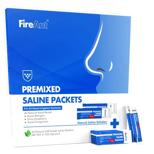FireAnt Saline Packets Sinus Rinse, 101 Premixed Neti Pot Salt Packets for Nasal Rinse, All Natural, Pharmaceutical Grade, and PH Balanced - 101 Count