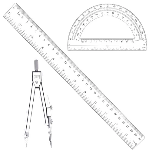 CNTVO 3 Pcs Plastic 12 Inch Ruler, Clear Protractor and Compasses Set for Student Geometry, Durable Transparent Drawing Measuring Rulers for School Office