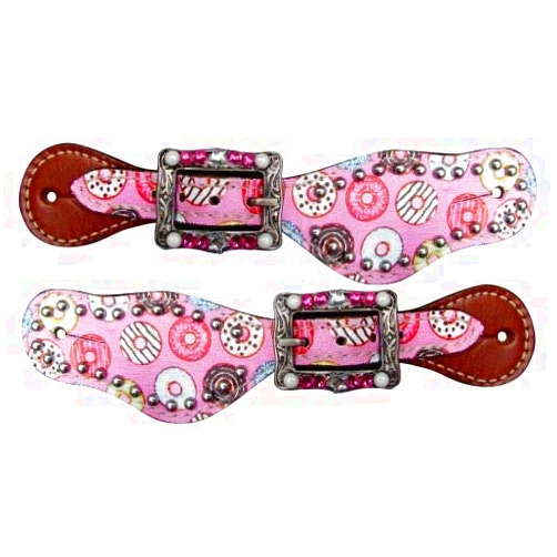 Showman Youth Donut Print Leather Spur Straps