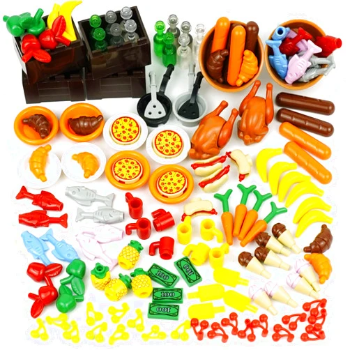 BroTex City Food Accessories - Building Block Friends Animals Bricks, People House Kitchen Farm Restaurant MOC Pieces Parts, Classic Party Favors Toys for Boys Girls