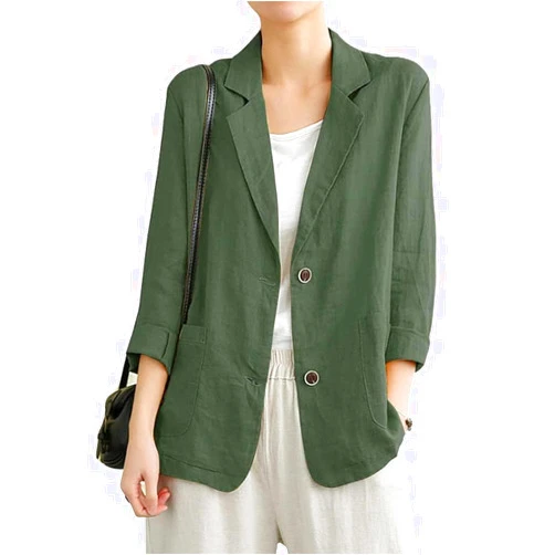 IDEALSANXUN Cotton Linen Blazer for Womens Long Sleeve Loose Casual Blazer Jackets