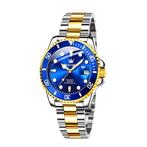 OLEVS Men's Watches Automatic, Luxury Gold and Silver Analog Tourbillon Watches for Men, Premium Rotatable Bezel Men's Dress Watches, Blue/Green/Black Dial