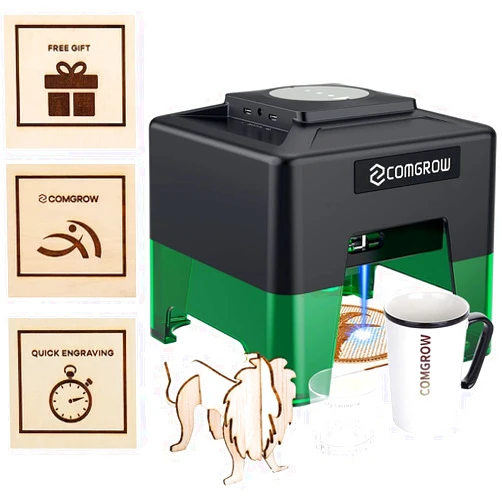 Comgrow Laser Engraving Machine for Dog Tag Metal Wood Silicone, Portable Desktop Laser Engraver Machine for Win, Android, iOS & Offline Laser Cutter 3.8 * 3.4 inches Power Output 1600mw