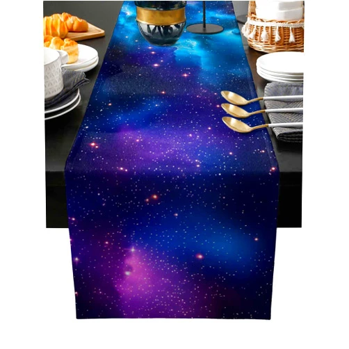 T&H XHome Dining Table Runner Dresser Scarf Linen Burlap Fabric,Galaxy Stars in Space Universe Celestial Astronomical Planets Washable Table Runners 90 Inches Long for Home Kitchen Wedding Party Decor